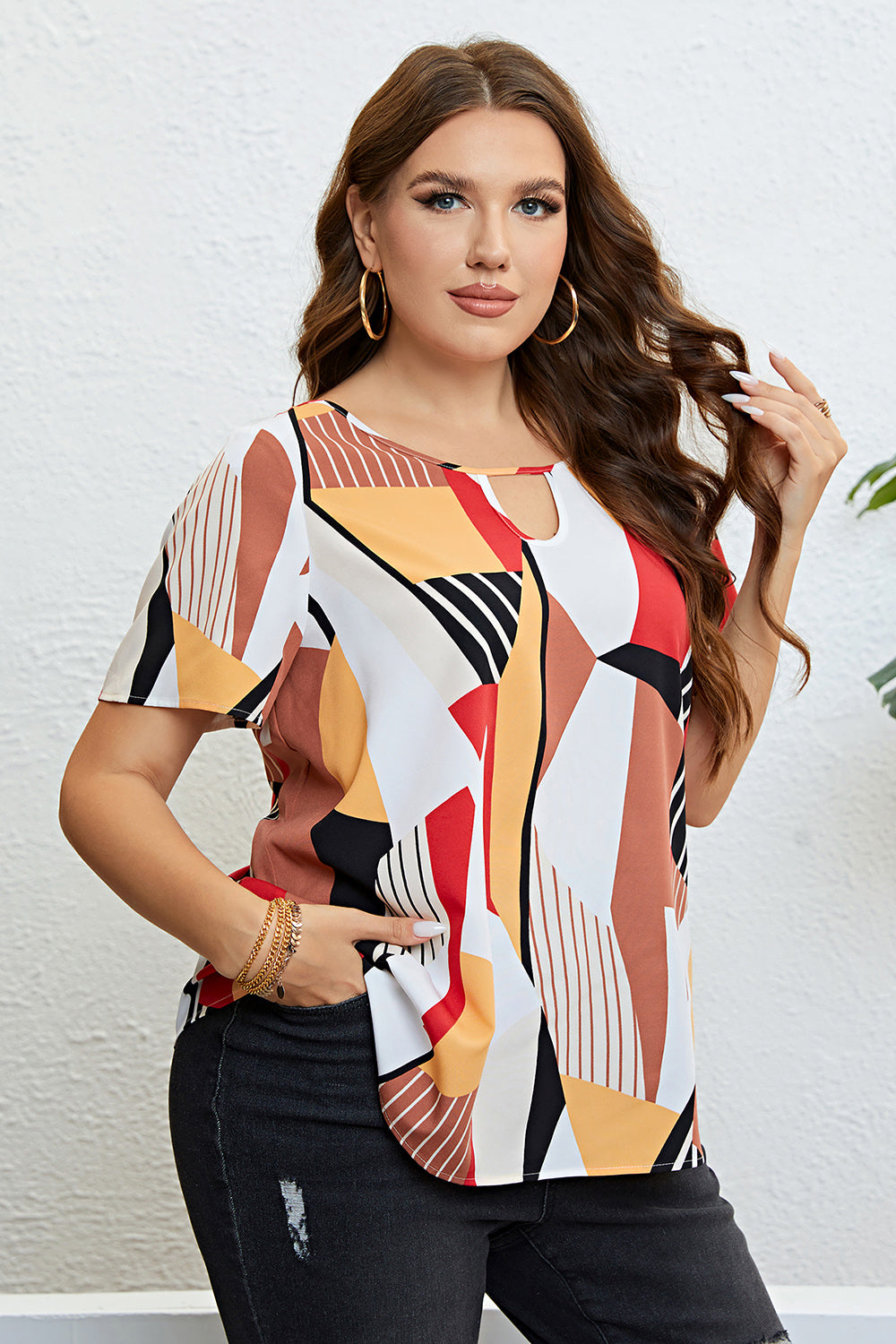 Plus Size Cutout Short Sleeve Blouse