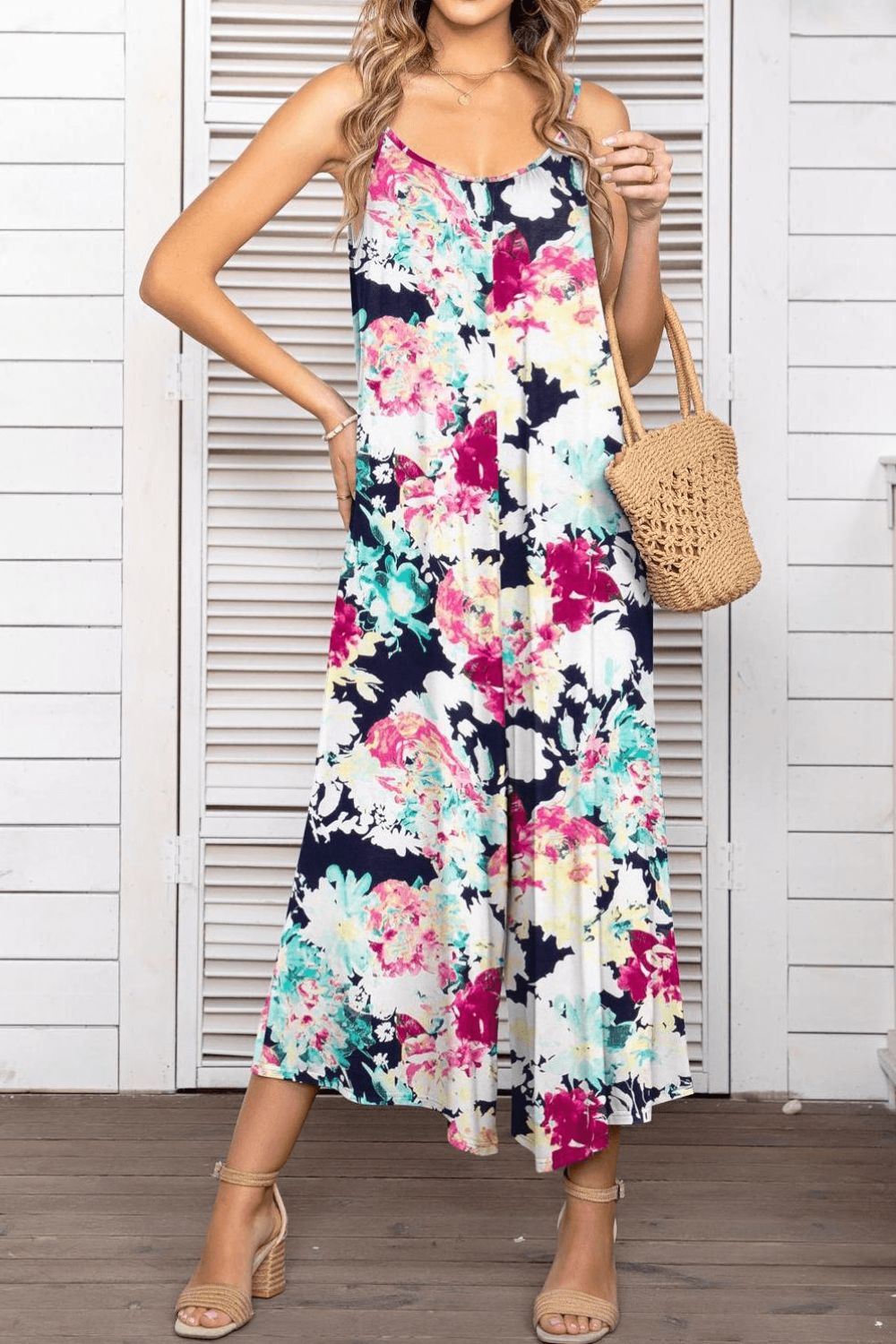 Floral Spaghetti Strap Wide Leg Jumpsuit