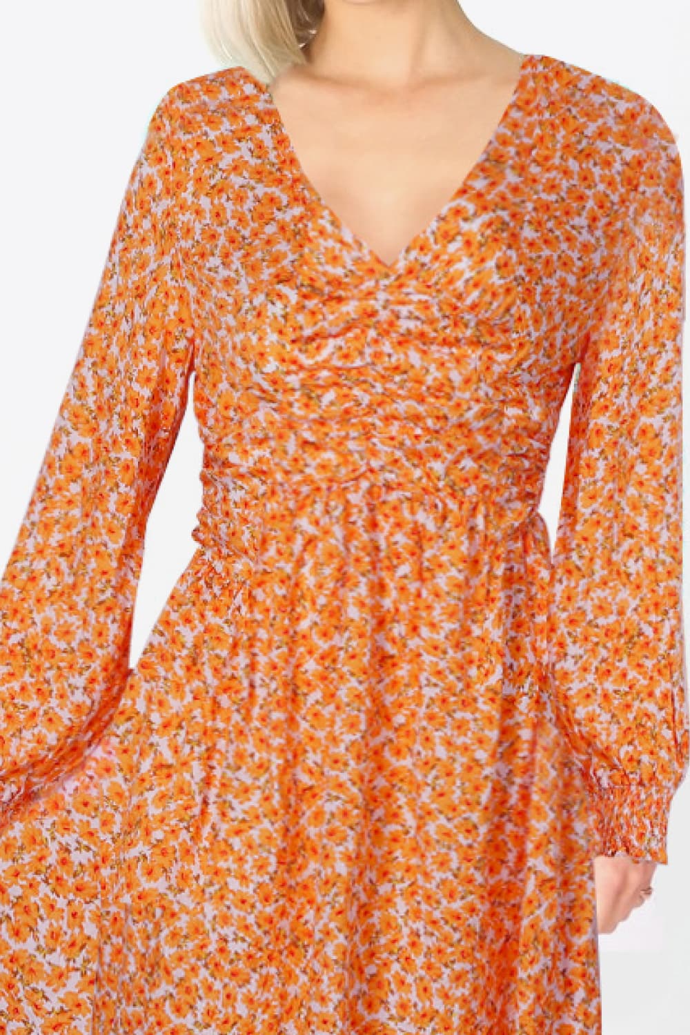 Floral Deep V Long Sleeve Dress