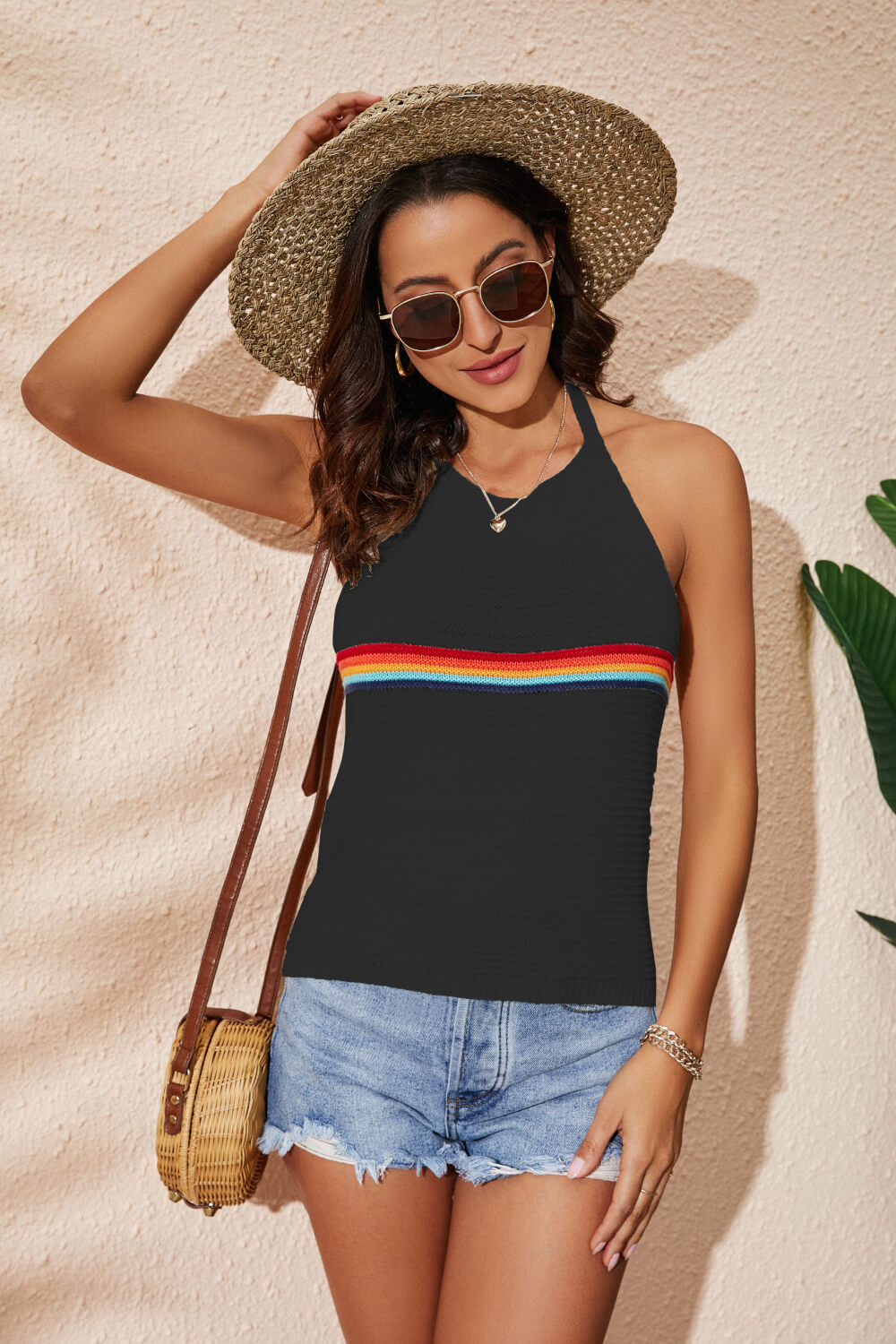 Rainbow Stripe Halter Neck Knit Tank