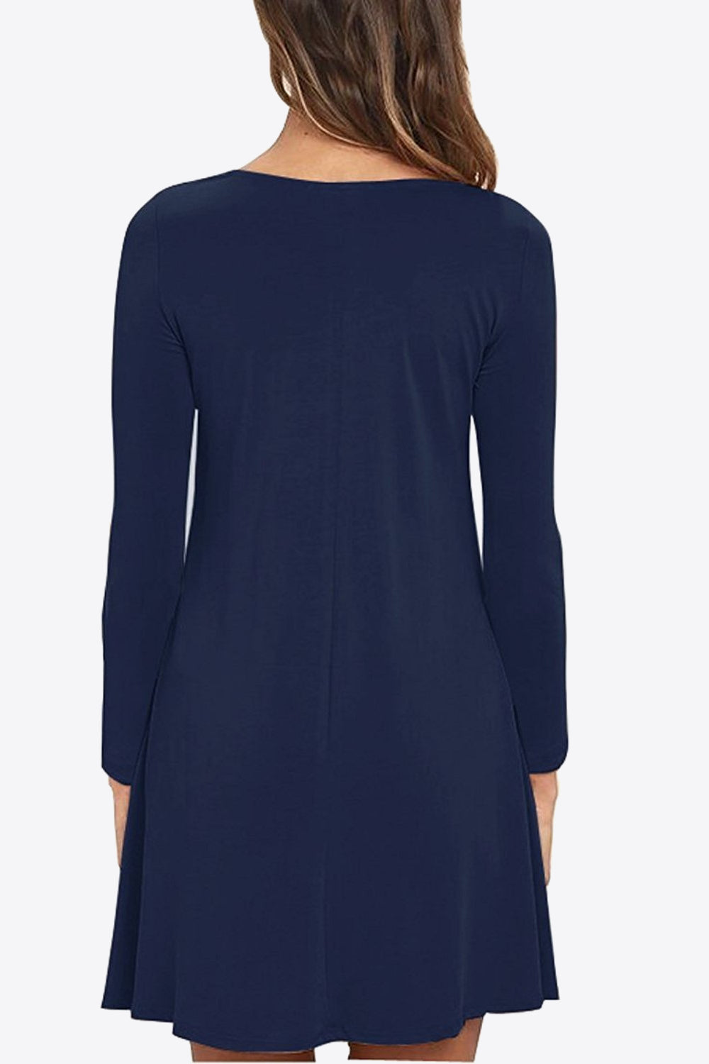 Full Size Long-Sleeve Round Neck Dress with Pockets