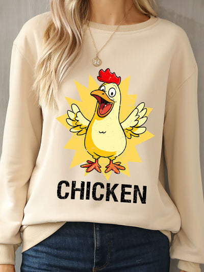 CHICKEN Round Neck Dropped Shoulder Sweatshirt