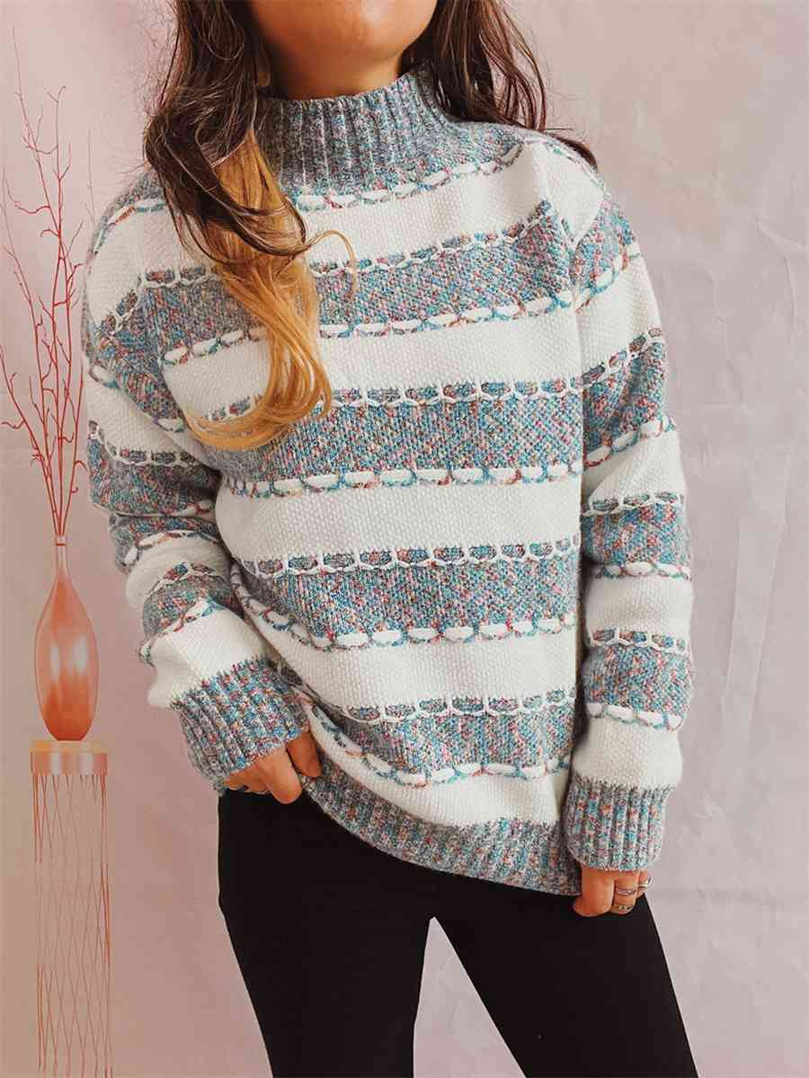 Striped Turtleneck Long Sleeve Sweater