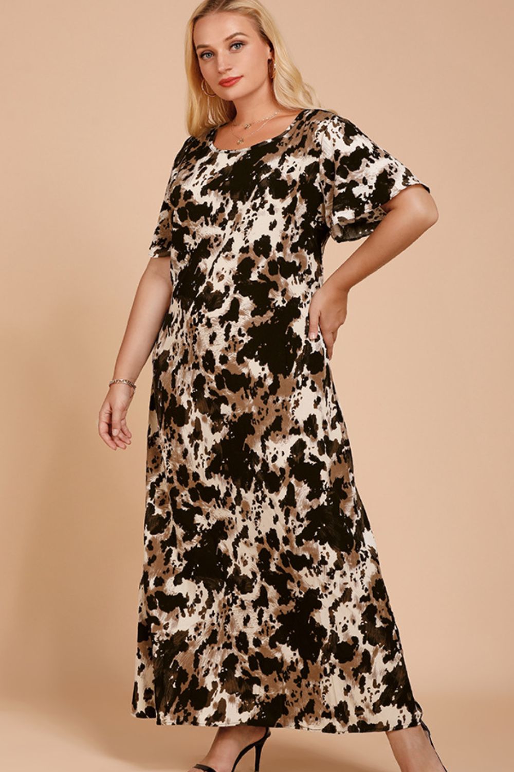 Plus Size Printed Flutter Sleeve Maxi Dress