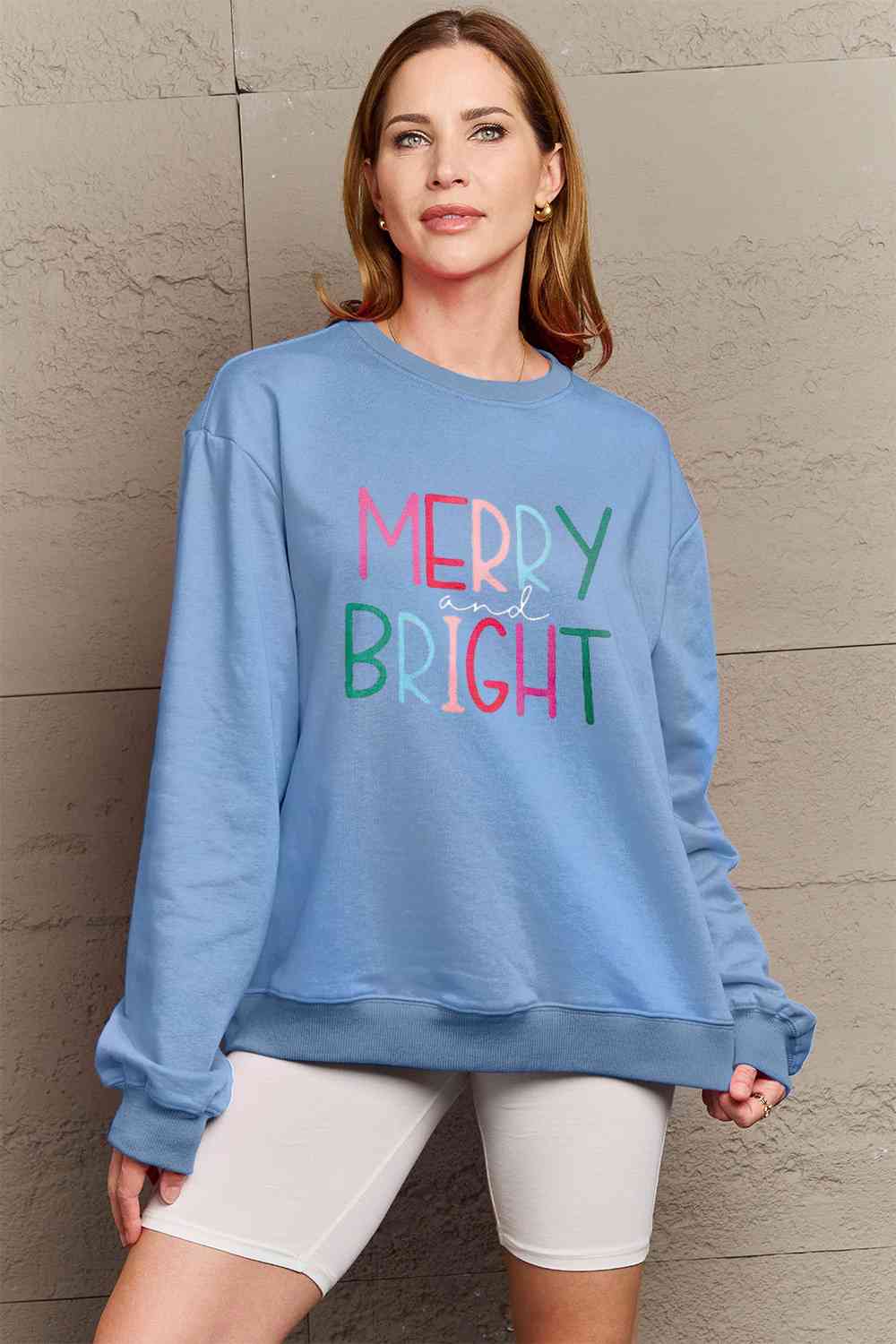 Simply Love Full Size MERRY AND BRIGHT Graphic Sweatshirt