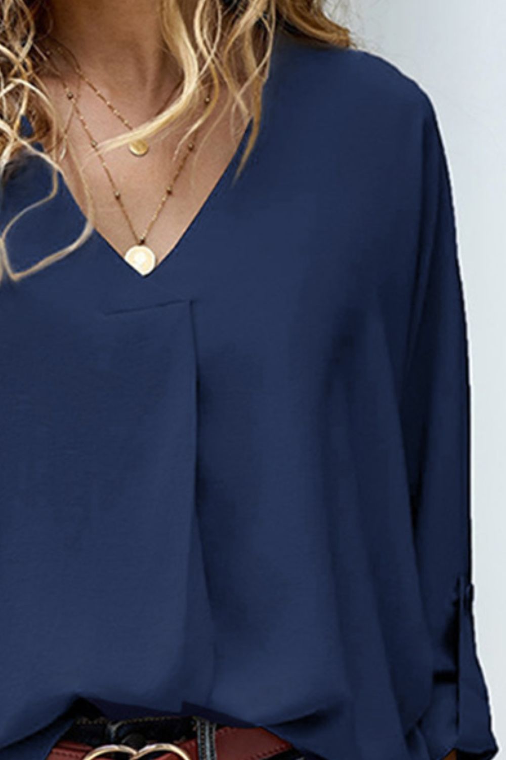 Plus Size Roll-Tab Sleeve Slit Blouse