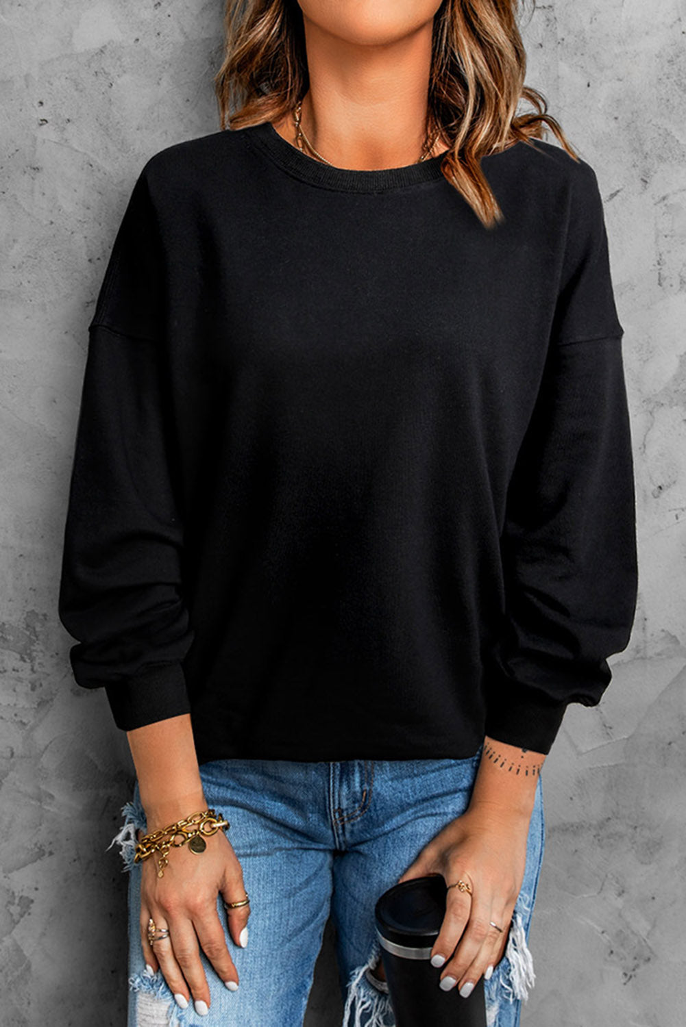 Dropped Shoulder Round Neck Sweatshirt