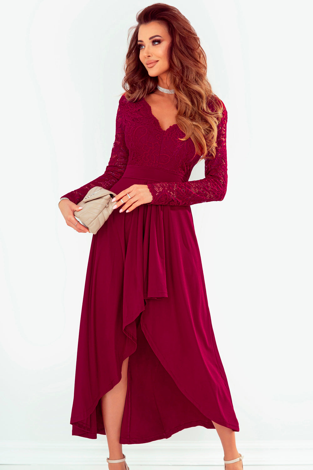 Lace High-Low V-Neck Dress