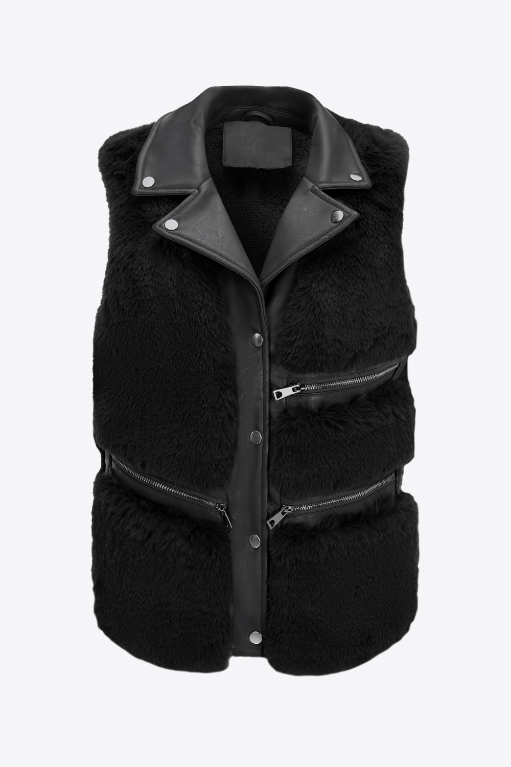 Snap-Front Zip Detail Teddy Vest