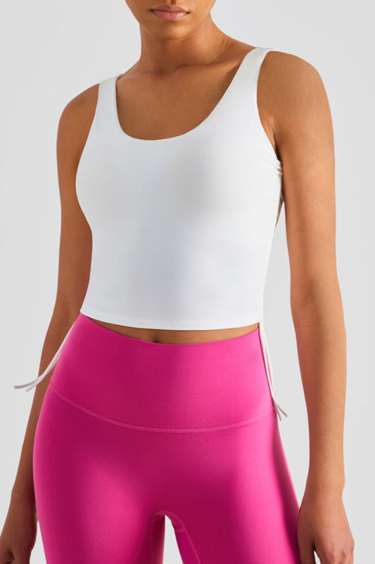 Side Drawstring Scoop Neck Sports Tank