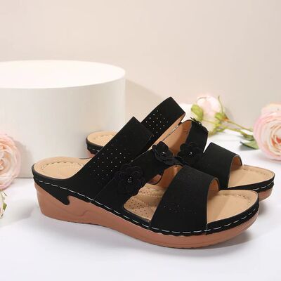 Flower PU Leather Wedge Sandals