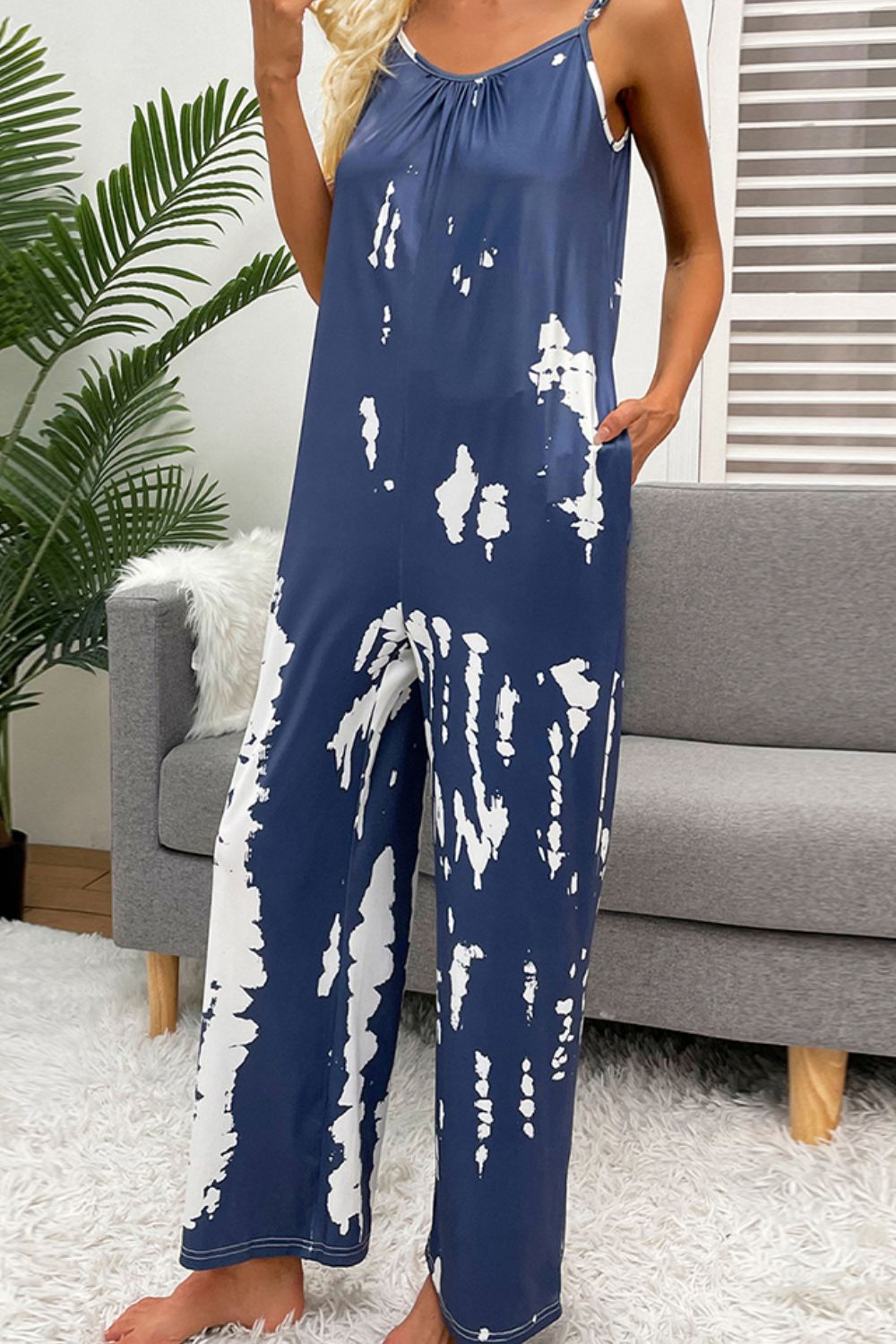 Tie-Dye Spaghetti Strap Jumpsuit with Pockets