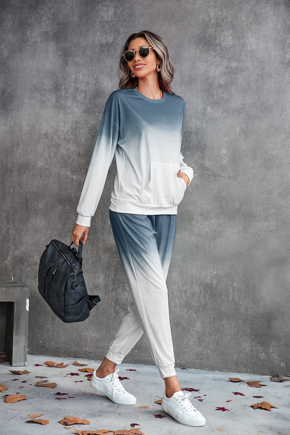 Gradient Round Neck Sweatshirt and Joggers Set