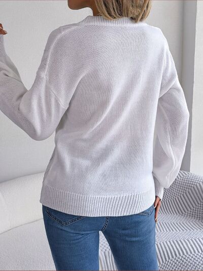 Cable-Knit Buttoned V-Neck Sweater