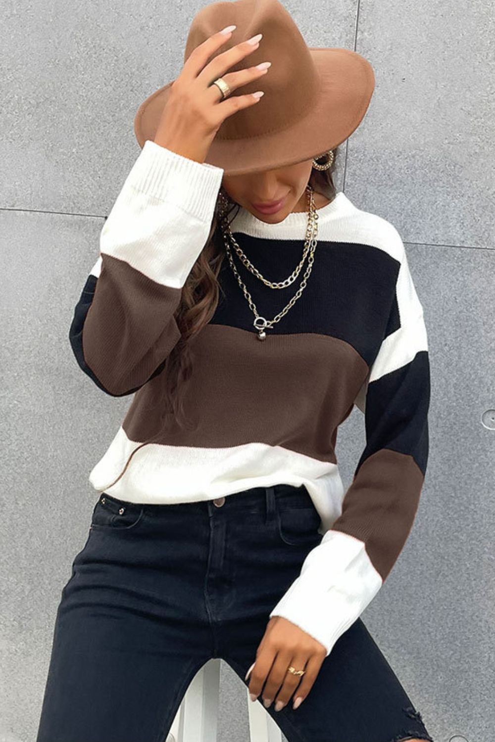 Longing For Fall Color Block Sweater