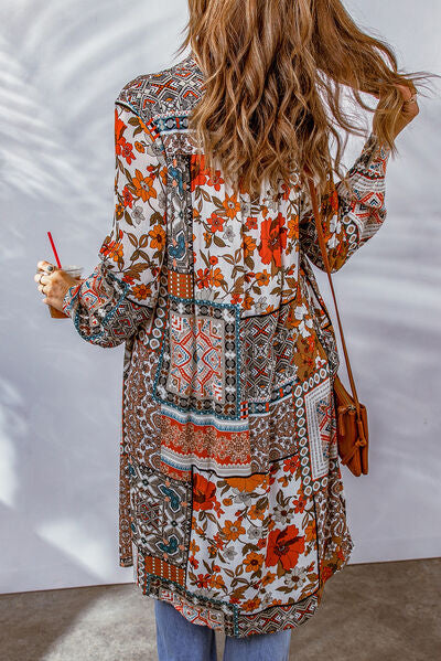 Printed Button Up Long Sleeve Shirt Dress