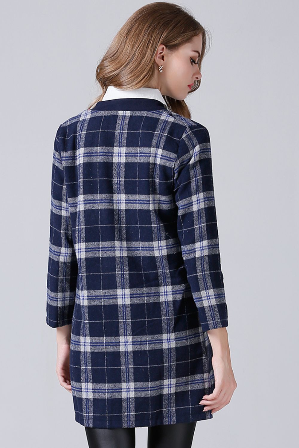 Full Size Plaid Button Down Longline Jacket with Pockets