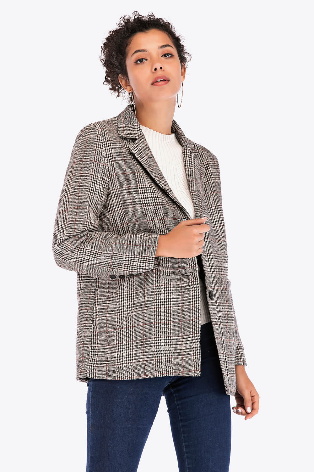 Plaid Two-Button Blazer