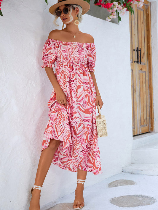 Floral Smocked Flounce Sleeve Midi Dress