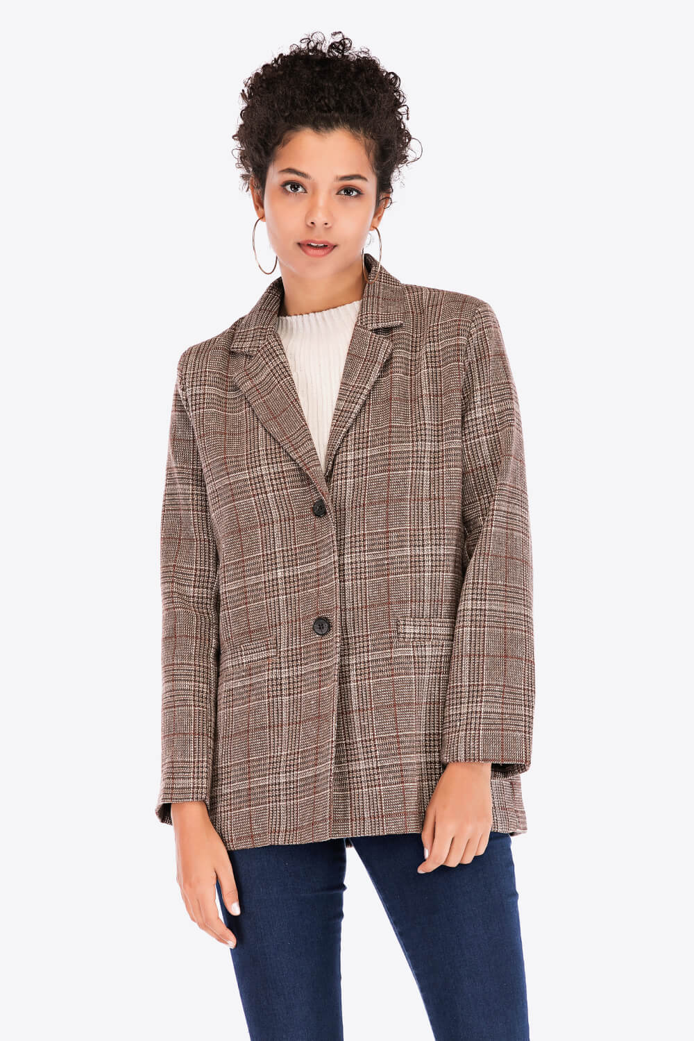 Plaid Two-Button Blazer