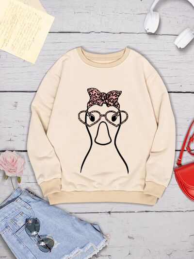 Graphic Round Neck Dropped Shoulder Sweatshirt