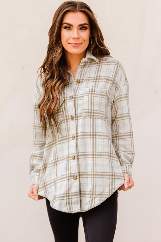 Plaid Curved Hem Dropped Shoulder Shirt Jacket