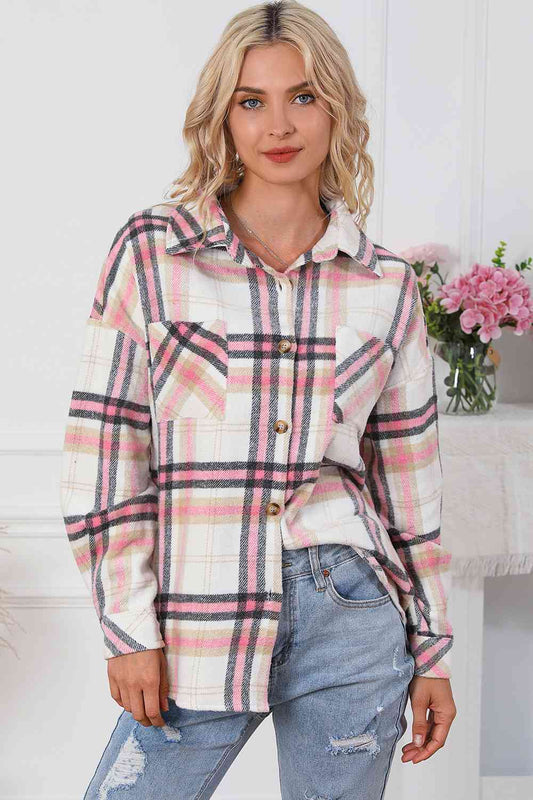 Plaid Dropped Shoulder Shirt Jacket