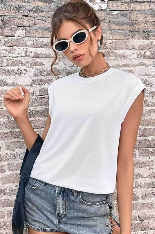 Round Neck Cap Sleeve Top