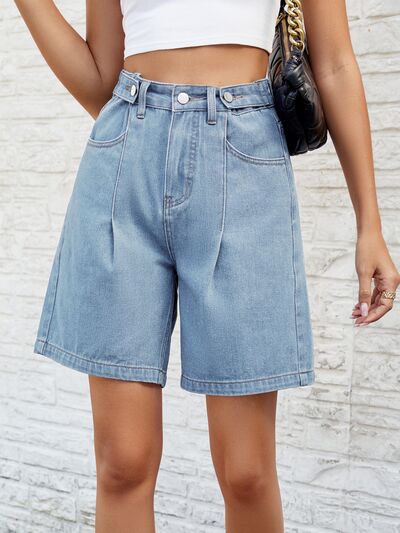 High Waist Denim Shorts with Pockets