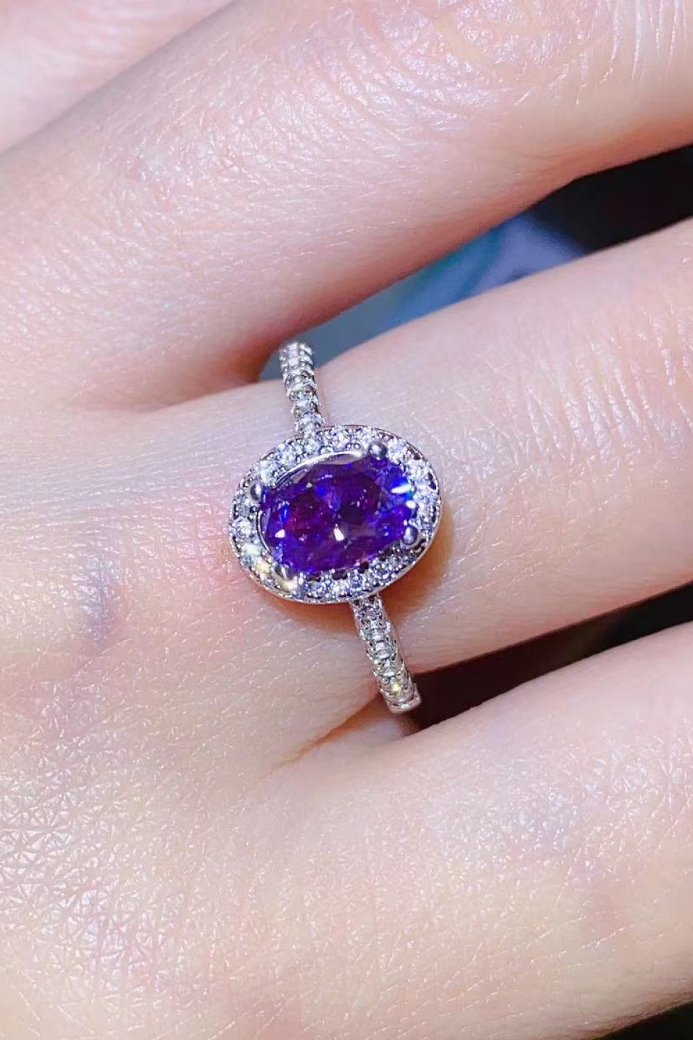 925 Sterling Silver 1 Carat Purple Moissanite Ring