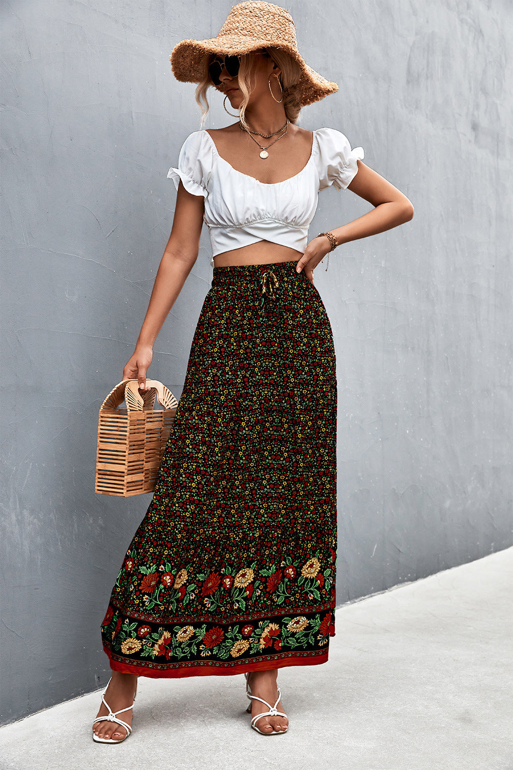 Floral Tied Maxi Skirt