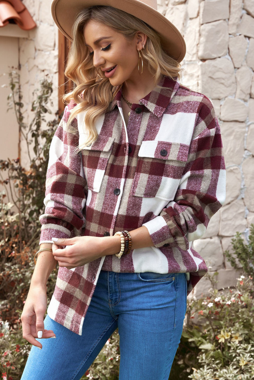 Plaid Dropped Shoulder Pocket Shacket