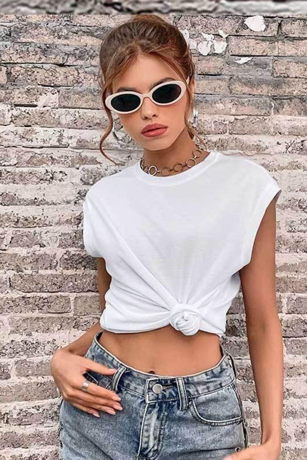 Round Neck Cap Sleeve Top