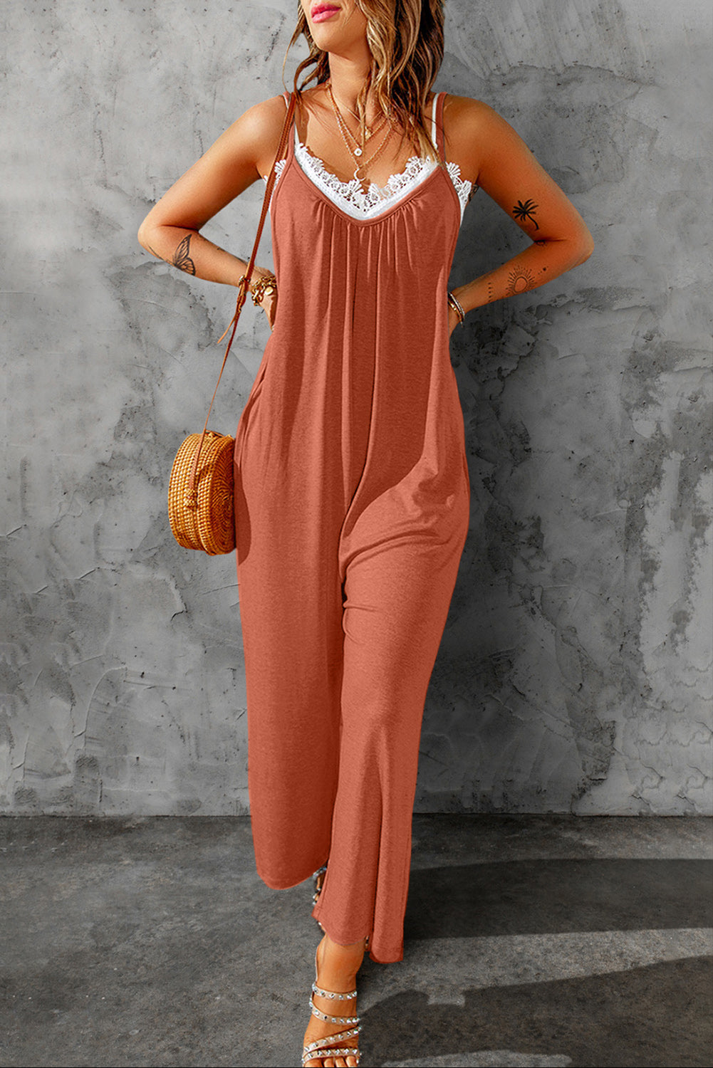 Full Size Spaghetti Strap Wide Leg Jumpsuit