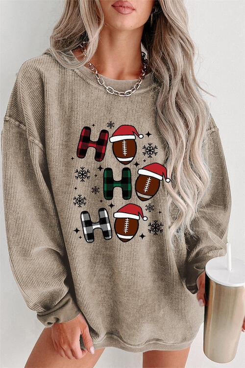 HO HO HO Graphic Ribbed Sweatshirt