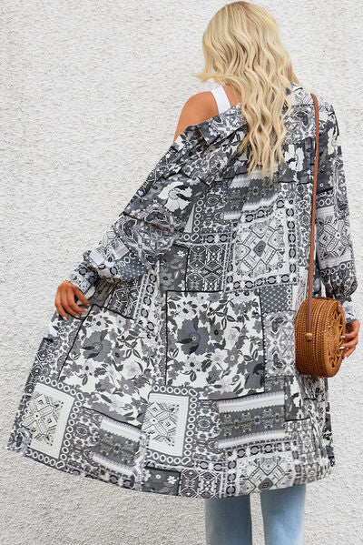 Printed Button Up Long Sleeve Shirt Dress