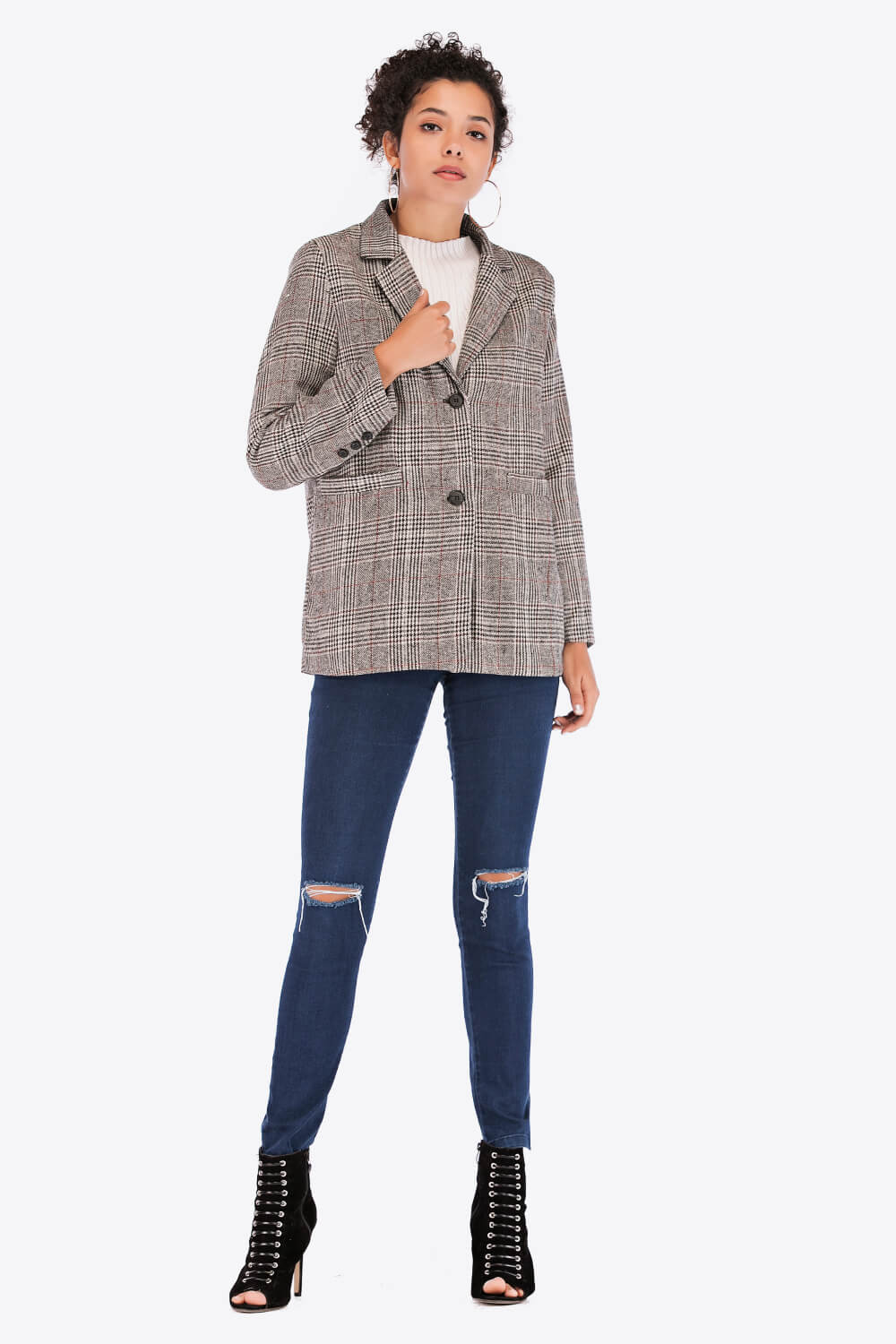 Plaid Two-Button Blazer