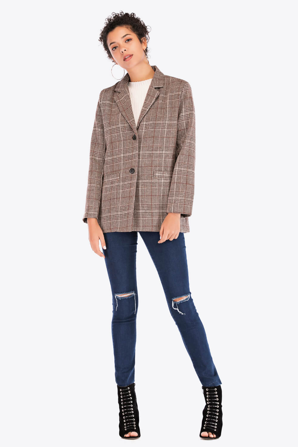 Plaid Two-Button Blazer