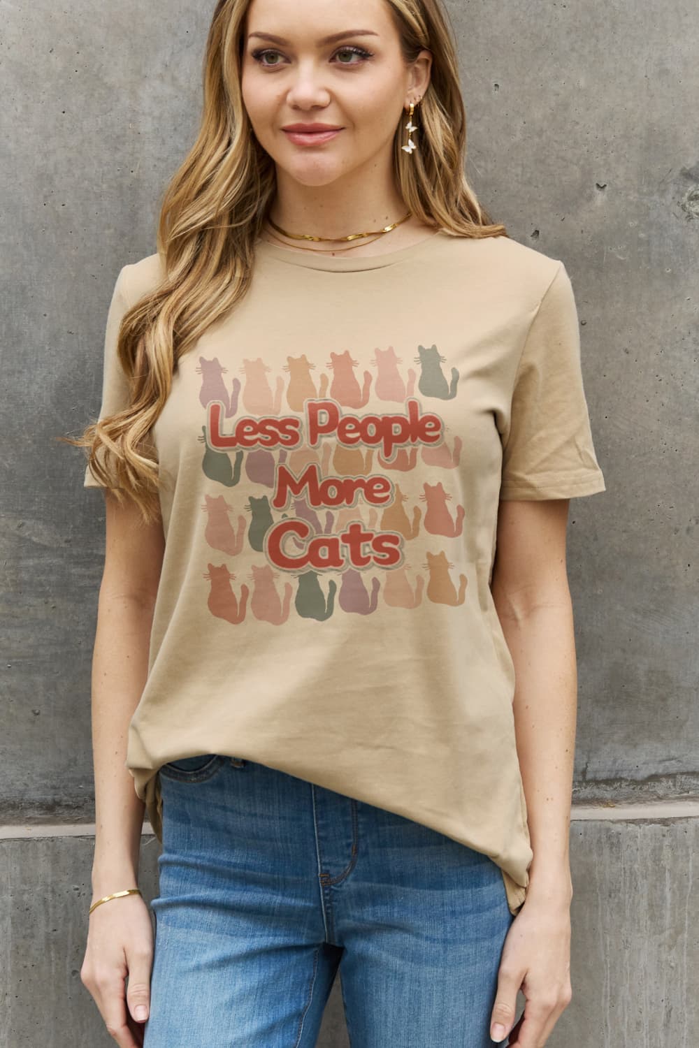 Simply Love Full Size LESS PEOPLE MORE CATS Graphic Cotton Tee