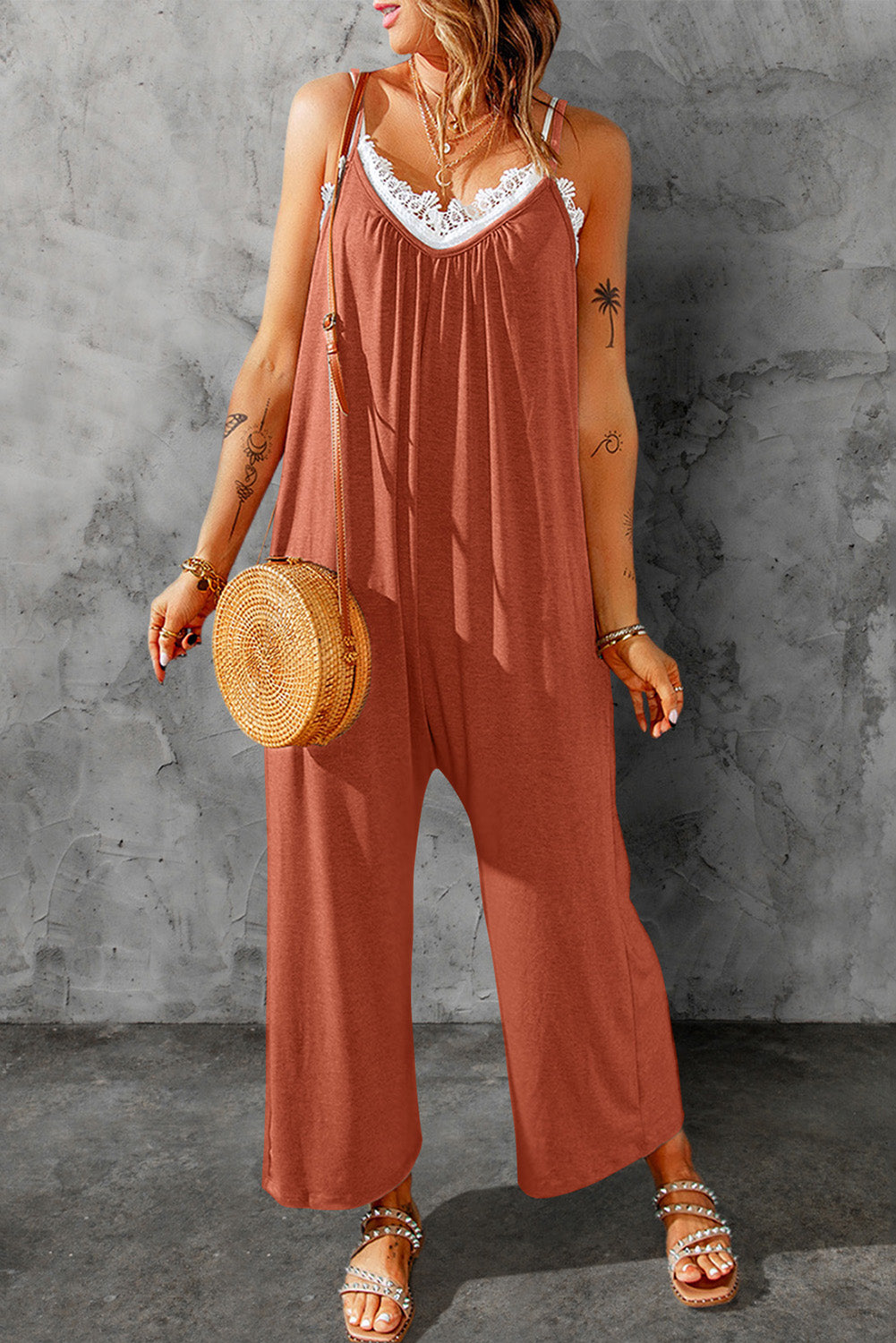 Full Size Spaghetti Strap Wide Leg Jumpsuit