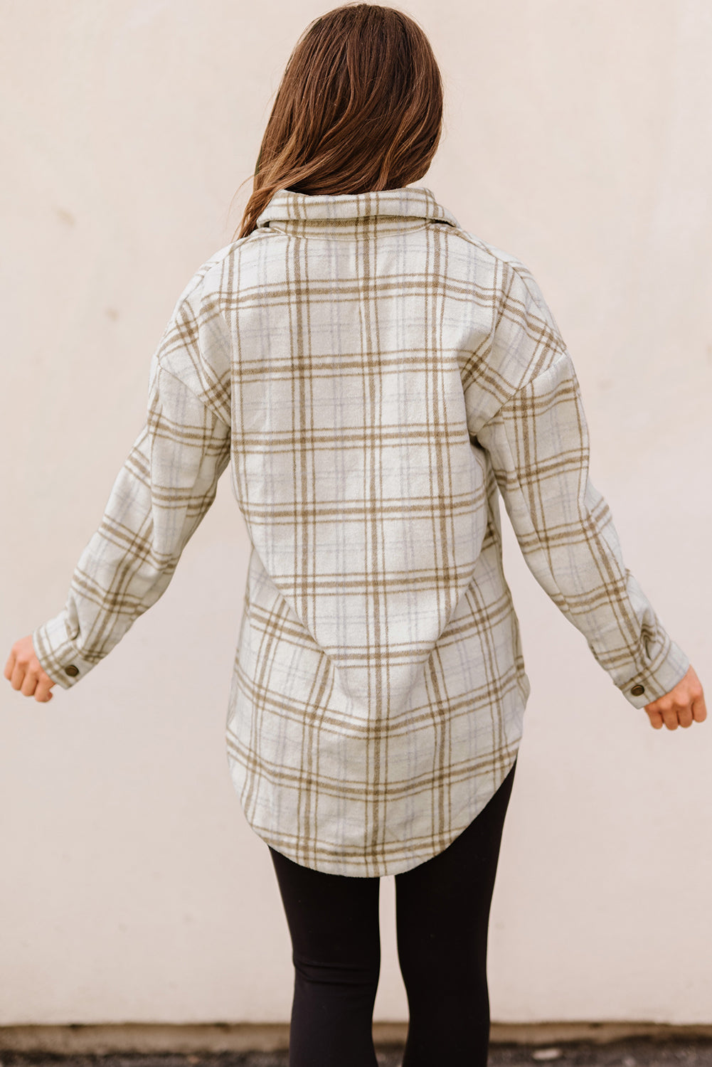 Plaid Curved Hem Dropped Shoulder Shirt Jacket