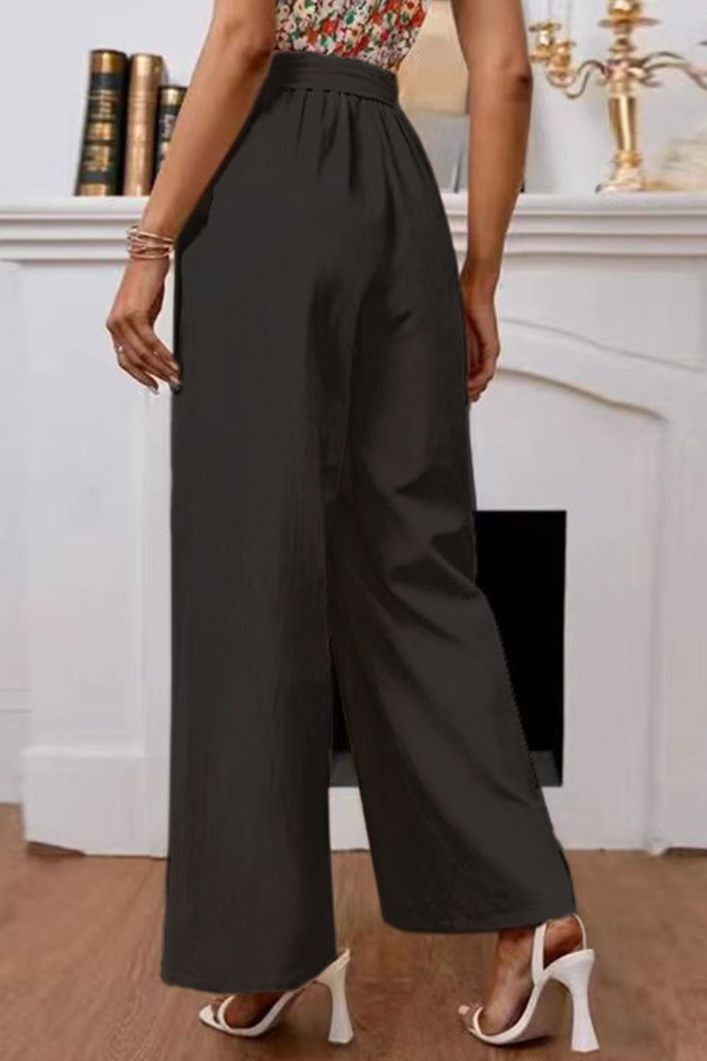 Buttoned Tie-Waist Wide Leg Pants