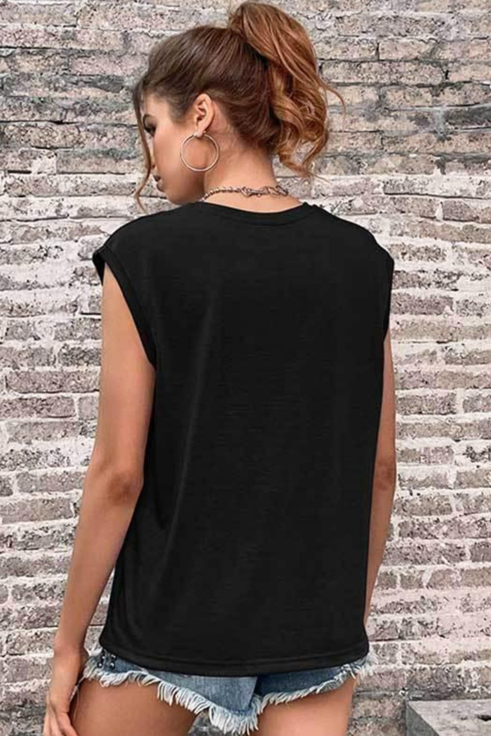 Round Neck Cap Sleeve Top