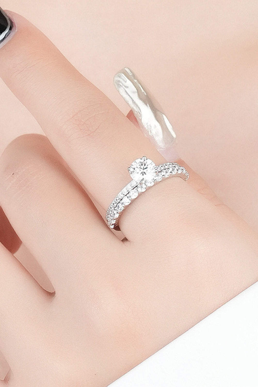 2-Piece 925 Sterling Silver Moissanite Ring