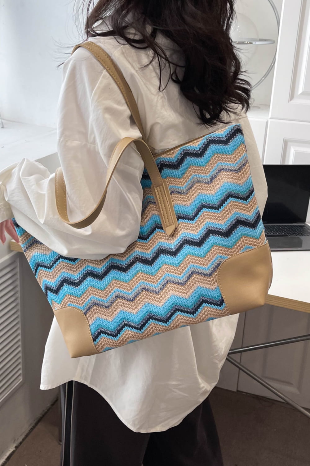 Chevron Straw Tote Bag