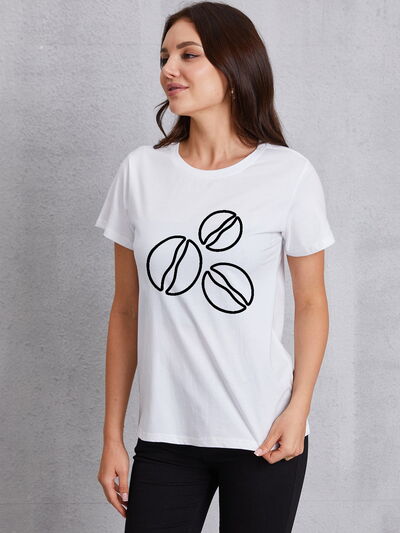 Coffee Bean Graphic Round Neck T-Shirt