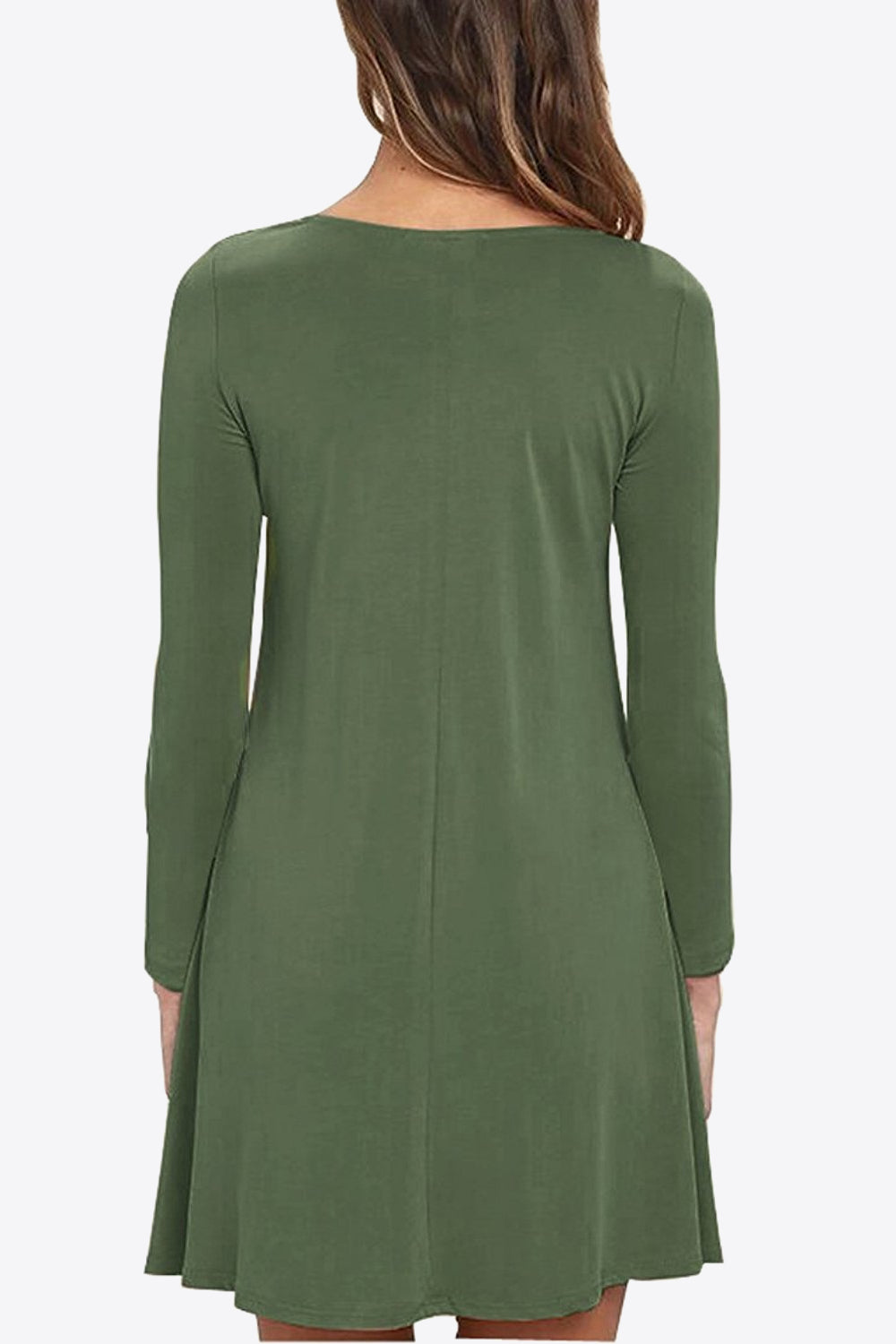 Full Size Long-Sleeve Round Neck Dress with Pockets