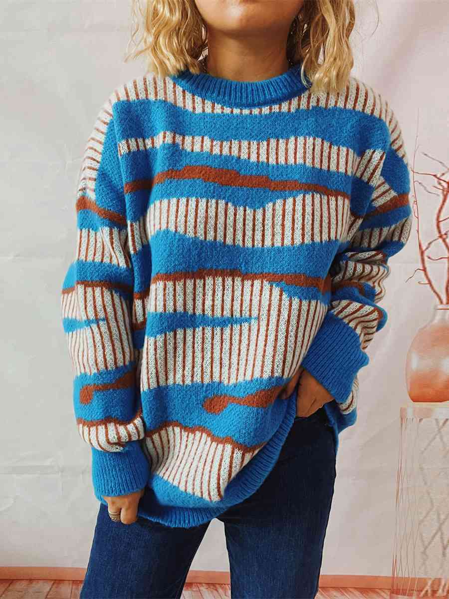 Color Block Round Neck Sweater