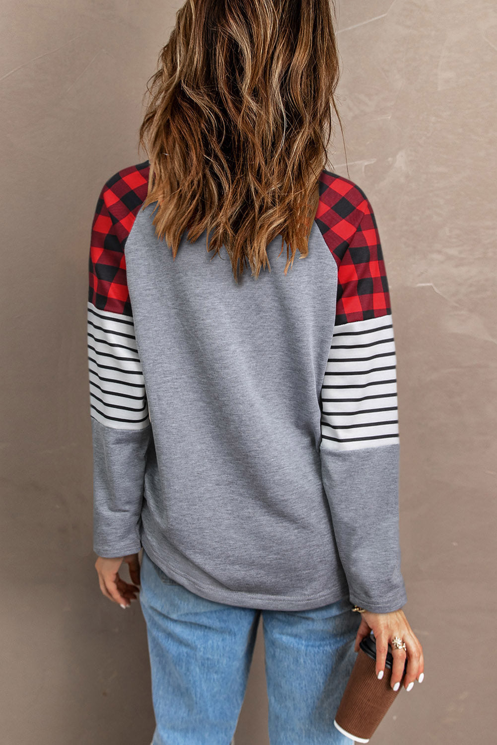 GIRL POWER Striped Plaid Long Sleeve Top