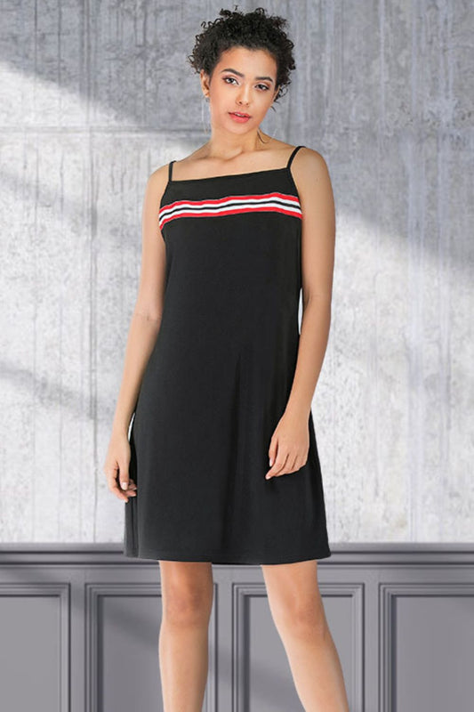 Striped Contrast Trim Spaghetti Strap Dress